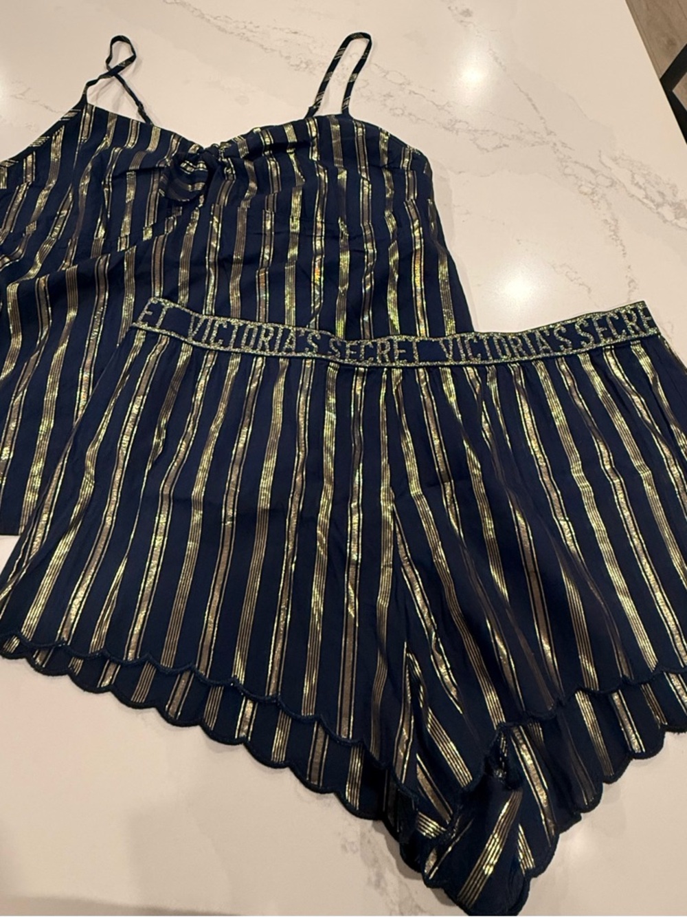 Victoria's Secret Navy & Gold Striped Satin Sleep Set